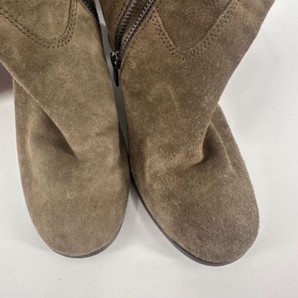 Michael Kors Olive Green Suede Heeled Tall Leather Buckle Boots Size 8 Riding - Picture 16 of 16